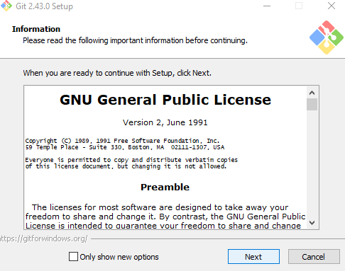 A Git menu for accepting their license.