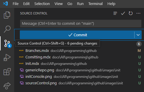 Source control menu